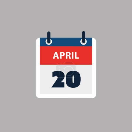 Ilustración de Página de calendario simple para el día 20 de abril - Banner, Diseño gráfico aislado sobre fondo gris - Elemento de diseño para web, volantes, carteles, útil para diseños hechos para cualquier evento programado, reuniones - Imagen libre de derechos