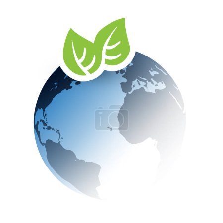 Ilustración de Blue Global Eco World Concept, Diseño Gráfico - Hojas Verdes y Globo de Tierra, Plantilla Vectorial Aislada sobre Fondo Blanco - Imagen libre de derechos