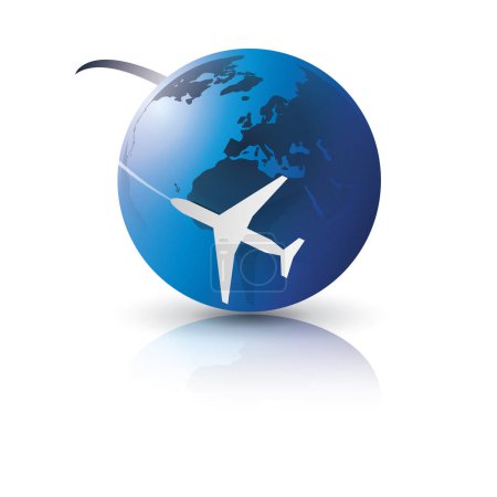 Téléchargez les illustrations : Voyager autour du monde - Voyage en avion - Style moderne Globe Terre Design isolé sur fond blanc - Illustration vectorielle - en licence libre de droit