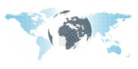 Illustration for Global Network Connections, Wide Scale Technology Background - Design Template with Spotted Earth Globe and World Map - Isolated on White Background - Includes Copyspace, Place, Room for Your Text - Royalty Free Image