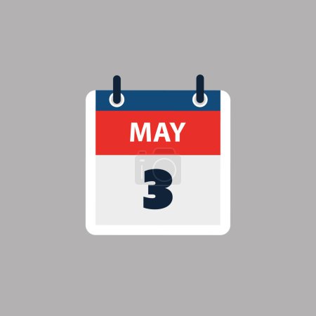 Ilustración de Página de calendario simple para el día 3 de mayo - Banner, Diseño gráfico aislado sobre fondo gris - Elemento de diseño para web, volantes, carteles, útil para diseños hechos para cualquier evento programado, reuniones - Imagen libre de derechos