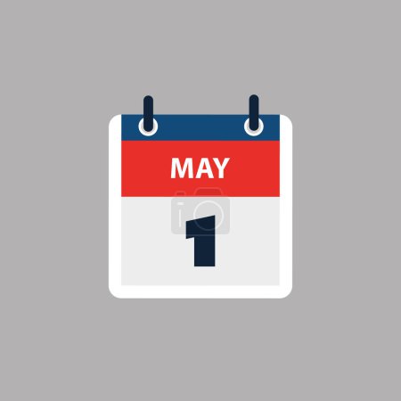 Ilustración de Página de calendario simple para el día 1 de mayo - Banner, Diseño gráfico aislado sobre fondo gris - Elemento de diseño para web, volantes, carteles, útil para diseños hechos para cualquier evento programado, reuniones - Imagen libre de derechos