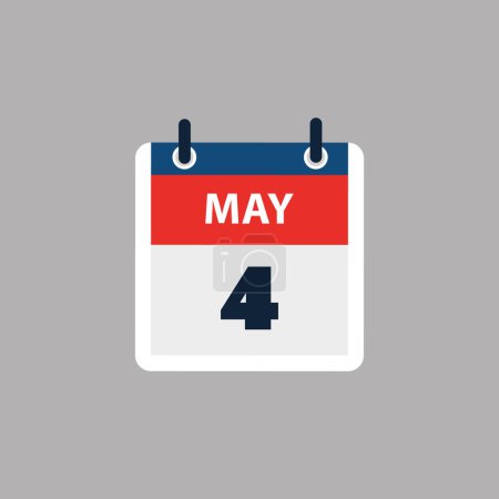 Ilustración de Página de calendario simple para el día 4 de mayo - Banner, Diseño gráfico aislado sobre fondo gris - Elemento de diseño para web, volantes, carteles, útil para diseños hechos para cualquier evento programado, reuniones - Imagen libre de derechos