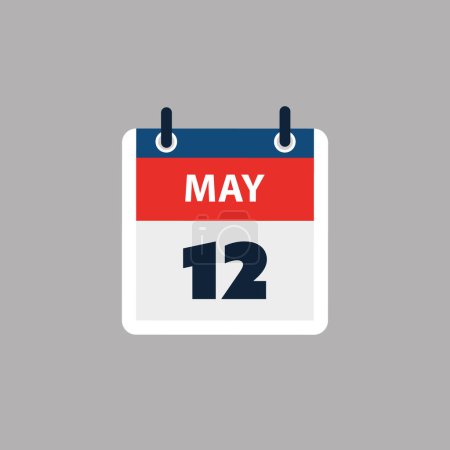 Ilustración de Página de calendario simple para el día 12 de mayo - Banner, Diseño gráfico aislado sobre fondo gris - Elemento de diseño para web, volantes, carteles, útil para diseños hechos para cualquier evento programado, reuniones - Imagen libre de derechos