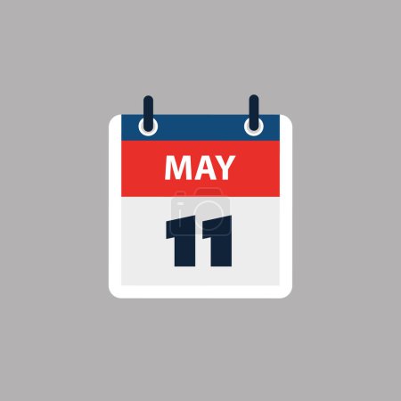 Ilustración de Página de calendario simple para el día 11 de mayo - Banner, Diseño gráfico aislado sobre fondo gris - Elemento de diseño para web, volantes, carteles, útil para diseños hechos para cualquier evento programado, reuniones - Imagen libre de derechos