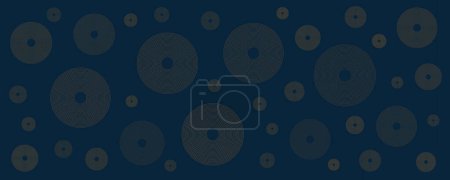 Téléchargez les illustrations : Fond de motif géométrique minimal bleu foncé et brun avec des cercles concentriques, modèle polyvalent, composition de formes rondes, affiche, en-tête ou conception de page d'atterrissage - Illustration vectorielle - en licence libre de droit