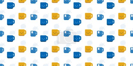 Illustration for Seamless Blue and Brown Coffee and Tea Cup Symbols Pattern on Wide Scale Light Background - Design Template in Editable Vector Format - Royalty Free Image