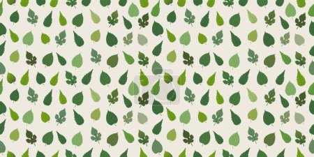 Illustration for Seamless Texture of Many Shades of Green Leaves of Various Shapes - Pattern Background Design, Seasonal Wallpaper Template for Web in Editable Vector Format - Royalty Free Image