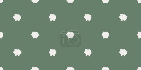 Illustration for Lots of White Piggy Bank Symbols Pattern Design - Seamless Texture on Green Background - Wide Scale Illustration in Editable Vector Format - Royalty Free Image