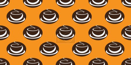 Ilustración de Muchos café café taza o sopa Bowl símbolos patrón sin costura en gran escala fondo naranja - Plantilla de diseño en formato vectorial editable - Imagen libre de derechos