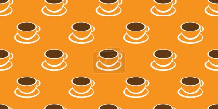 Illustration for Many Orange and Brown Coffee Cup or Soup Bowl Symbols Seamless Pattern on Wide Scale Orange Background - Design Template in Editable Vector Format - Royalty Free Image