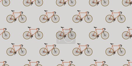 Ilustración de Diseño plano - Muchos patrones de símbolos de bicicleta sin costura de colores sobre fondo gris - Ilustración en formato vectorial editable - Imagen libre de derechos