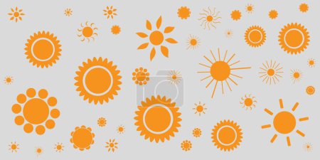 Ilustración de Muchas flores anaranjadas o soles de varias formas y tamaños: textura de estilo vintage, patrón floral natural sobre fondo gris, elemento de diseño en formato vectorial editable - Imagen libre de derechos