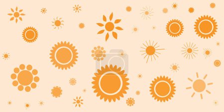 Illustration for Lots of Orange Flowers or Suns of Various Shapes and Sizes - Vintage Style Texture, Natural Floral Pattern Background, Design Element in Editable Vector Format - Royalty Free Image