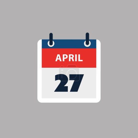 Illustration for Simple Calendar Page for Day of 27th April - Banner, Graphic Design Isolated on Grey Background - Design Element for Web, Flyers, Posters, Useful for Designs Made for Any Scheduled Events, Meetings - Royalty Free Image