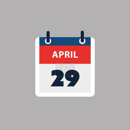 Téléchargez les illustrations : Page de calendrier simple pour le jour du 29 avril - Bannière, Graphisme isolé sur fond gris - Élément de conception pour le Web, Dépliants, Affiches, Utile pour les dessins faits pour tous les événements programmés, Réunions - en licence libre de droit