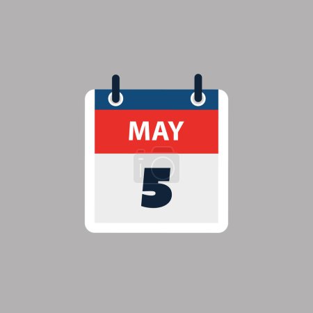 Illustration for Simple Calendar Page for Day of 5th May - Banner, Graphic Design Isolated on Grey Background - Design Element for Web, Flyers, Posters, Useful for Designs Made for Any Scheduled Events, Meetings - Royalty Free Image
