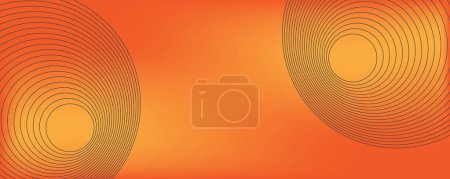 Ilustración de Dos grandes formas geométricas minimalistas en 3D, fondo rojo y naranja con círculos concéntricos, plantilla multipropósito, composición de formas redondas, póster, encabezado o diseño de página de aterrizaje - Ilustración vectorial - Imagen libre de derechos