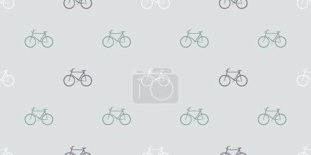 Illustration for Flat Design - Rows of Many White, Green and Brown Seamless Bicycle Symbols Pattern on Light Grey Background - Illustration in Editable Vector Format - Royalty Free Image