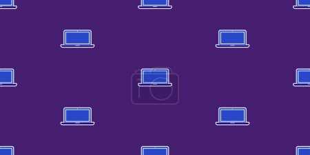 Illustration for Lots of Simple Blue Minimalist Laptop Symbols on Dark Purple Background - Seamless Pattern Background Design, Wide Scale Texture for IT, Web and Technology - Illustration in Editable Vector Format - Royalty Free Image