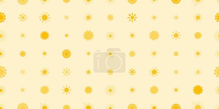 Téléchargez les illustrations : Beaucoup de fleurs jaunes ou de symboles de soleil de différentes formes Motif - Texture de style vintage, Naturel Floral sans couture Motif Arrière-plan, Élément de conception en format vectoriel modifiable - en licence libre de droit