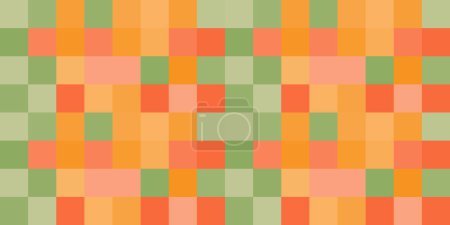Téléchargez les illustrations : Motif de surface pixélisé coloré abstrait avec carrés orange, rouge, brun et vert de couleur aléatoire - Texture de mosaïque géométrique à grande échelle - Art génératif, Conception de fond vectoriel - en licence libre de droit