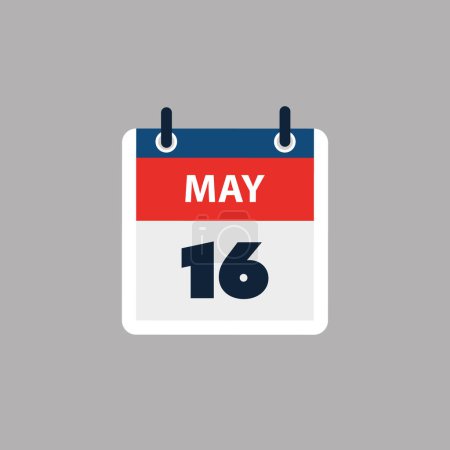 Ilustración de Página de calendario simple para el día 16 de mayo - Banner, Diseño gráfico aislado sobre fondo gris - Elemento de diseño para web, volantes, carteles, útil para diseños hechos para cualquier evento programado, reuniones - Imagen libre de derechos