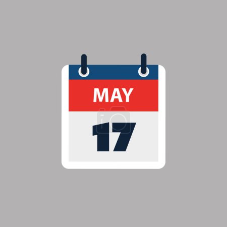 Ilustración de Página de calendario simple para el día 17 de mayo - Banner, Diseño gráfico aislado sobre fondo gris - Elemento de diseño para web, volantes, carteles, útil para diseños hechos para cualquier evento programado, reuniones - Imagen libre de derechos