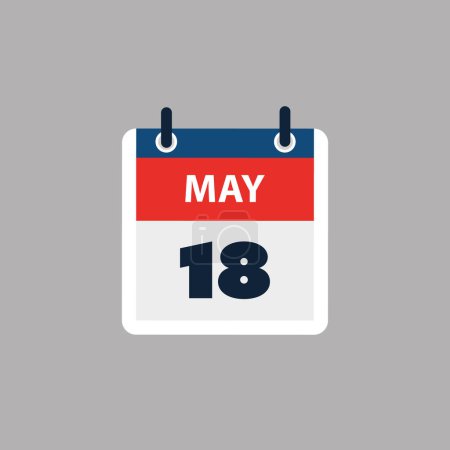 Illustration for Simple Calendar Page for Day of 18th May - Banner, Graphic Design Isolated on Grey Background - Design Element for Web, Flyers, Posters, Useful for Designs Made for Any Scheduled Events, Meetings - Royalty Free Image