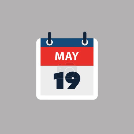 Ilustración de Página de calendario simple para el día 19 de mayo - Banner, Diseño gráfico aislado sobre fondo gris - Elemento de diseño para web, volantes, carteles, útil para diseños hechos para cualquier evento programado, reuniones - Imagen libre de derechos