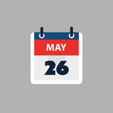 Ilustración de Página de calendario simple para el día 26 de mayo - Banner, Diseño gráfico aislado sobre fondo gris - Elemento de diseño para web, volantes, carteles, útil para diseños hechos para cualquier evento programado, reuniones - Imagen libre de derechos
