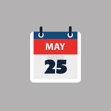 Ilustración de Página de calendario simple para el día 25 de mayo - Banner, Diseño gráfico aislado sobre fondo gris - Elemento de diseño para web, volantes, carteles, útil para diseños hechos para cualquier evento programado, reuniones - Imagen libre de derechos