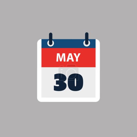 Ilustración de Página de calendario simple para el día 30 de mayo - Banner, Diseño gráfico aislado sobre fondo gris - Elemento de diseño para web, volantes, carteles, útil para diseños hechos para cualquier evento programado, reuniones - Imagen libre de derechos