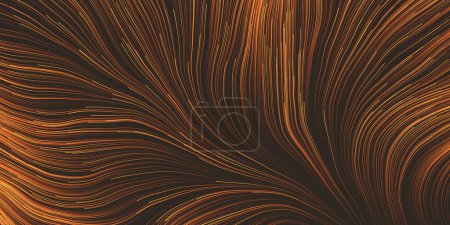 Téléchargez les illustrations : Orange et Brown en mouvement, flux de particules en courbure, lignes ondulées - Futuriste numérique abstrait 3D géométrique rayé conception de fond, Art génératif en format vectoriel modifiable - en licence libre de droit