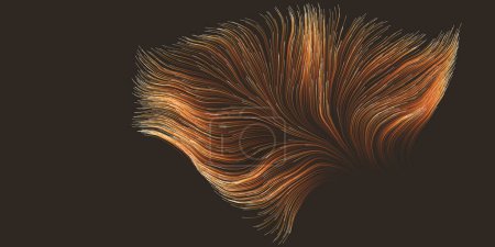 Ilustración de Golden Brown Lit en movimiento, flujo de partículas en curvas, líneas onduladas - Diseño de fondo geométrico de rayas 3D abstracto futurista generado digitalmente, arte generativo en formato vectorial editable - Imagen libre de derechos