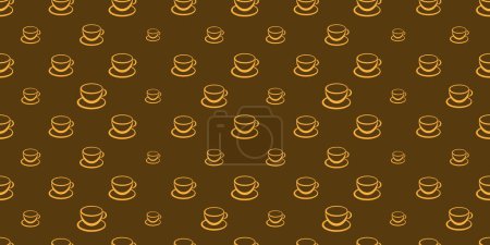 Ilustración de Muchos café café taza o sopa tazón símbolos de varios tamaños - Patrón sin costura en gran escala fondo oscuro - Plantilla de diseño en formato vectorial editable - Imagen libre de derechos