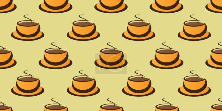 Téléchargez les photos : Modèle de symboles de tasse à café ou de bol à soupe brun et orange sans couture sur fond large - Modèle de conception en format vectoriel modifiable - en image libre de droit