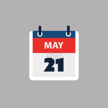Ilustración de Página de calendario simple para el día 21 de mayo - Banner, Diseño gráfico aislado sobre fondo gris - Elemento de diseño para web, volantes, carteles, útil para diseños hechos para cualquier evento programado, reuniones - Imagen libre de derechos