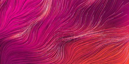 Ilustración de Fondo abstracto rayado ondulado púrpura y rojo - Movimiento colorido oscuro, corriente que fluye en líneas curvas - Estilo moderno Generado digitalmente oscuro futurista abstracto Diseño geométrico 3D Tempate - Imagen libre de derechos