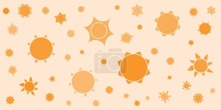 Illustration for Lots of Orange Flower or Sun Symbols of Various Shapes Pattern - Vintage Style Texture, Natural Floral Seamless Pattern Background, Design Element in Editable Vector Format - Royalty Free Image