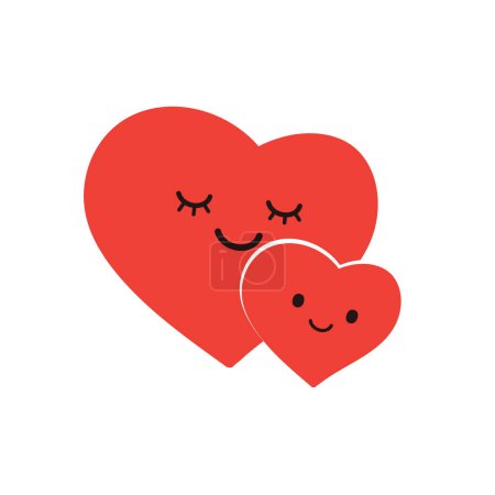 Ilustración de Linda pareja amante abrazando en forma de corazón - Corazones de San Valentín rojos minimalistas con caras sonrientes - Juntez, concepto de vínculo - Ilustración multipropósito Diseño vectorial aislado sobre fondo blanco - Imagen libre de derechos