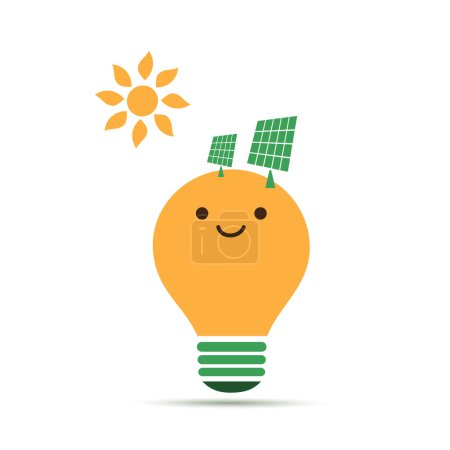 Illustration for White Smiling Light Bulb Isolated on White Background - Emoji Lightbulb with Funny Face, Emotion - Creative Concept of Idea, Green Renewable Energy, Eco Solutions, Solar Energy - Vector Illustration - Royalty Free Image