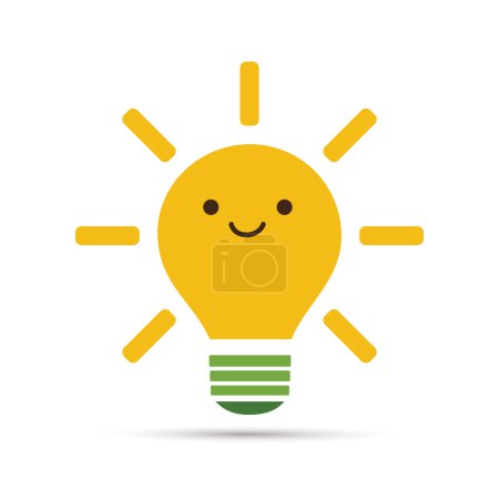 Illustration for Smart Idea - Design Concept with Shining Bright Smiling Orange Lightbulb Emoji  - Vector Design Isolated on White Background - Royalty Free Image