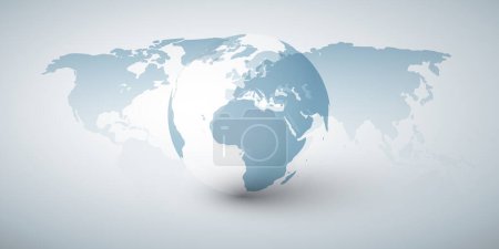 Téléchargez les illustrations : Globe de la Terre et présentation de la carte du monde - Affaires mondiales, technologie, concept de mondialisation, modèle vectoriel polyvalent - en licence libre de droit