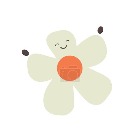 Téléchargez les illustrations : Fleur souriante Emoji - Simple Happy Emoticon isolé sur fond blanc - Illustration vectorielle, Modèle de conception - en licence libre de droit