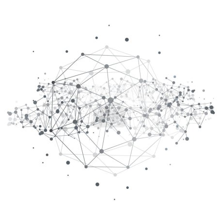 Illustration for Black and White Modern Minimal Style Polygonal Networks Structure, Digital Communications Concept Design, Network Connections, Transparent Geometric Wireframe - Creative Isolated Vector Illustration - Royalty Free Image