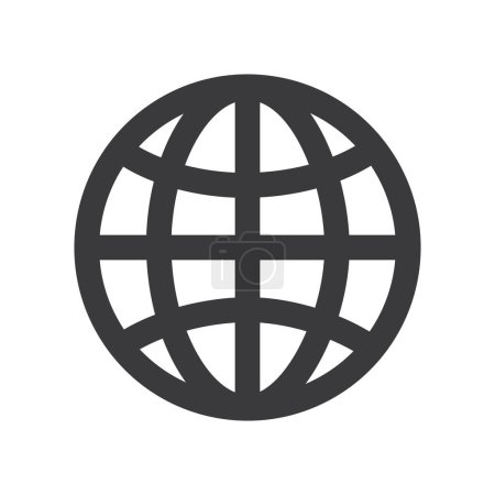 Téléchargez les illustrations : Simple Earth Planet Globe Icône ou signe, grille de méridiens noirs épais et parallèles - Isolé sur blanc - Illustration vectorielle - en licence libre de droit
