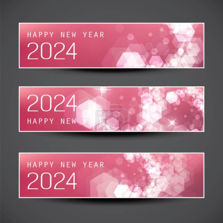 Illustration for Set of Sparkling Shimmering Ice Cold Purple Horizontal Christmas, Happy New Year Headers or Banners for Web, Vector Design Template - 2024 - Royalty Free Image