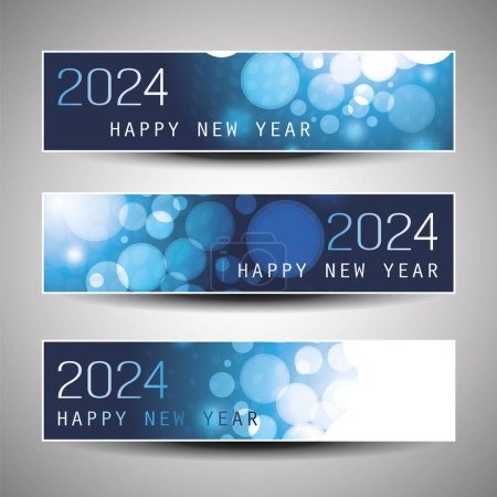 Illustration for Set of Blue Bubbly Horizontal Christmas, Happy New Year Headers or Banners Design for Web - 2024 - Royalty Free Image
