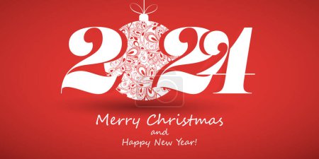 Téléchargez les illustrations : Meilleurs vœux, Joyeux Noël et Bonne année Carte de vœux, Conception créative, Modèle vectoriel pour l'année 2024 - en licence libre de droit